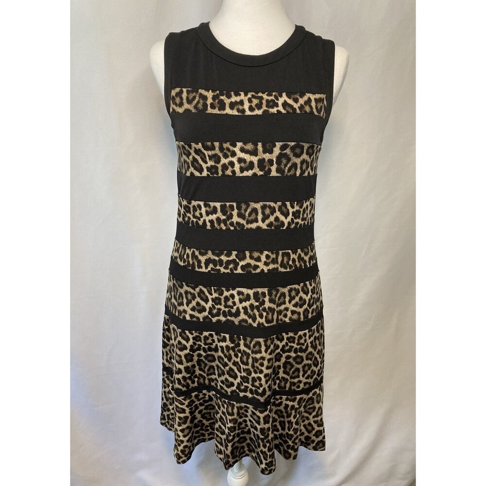Michael Kors Womens Dress Size S  Sleeveless Cheetah Print Black Sheath Career